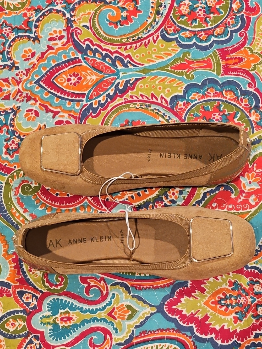 Anne Klein AKUCAL iFlex Tan Suede Square Toe Buckle Flats Size 10M NWOB - Picture 5 of 5